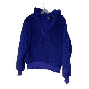 Victoria's Secret Teddy Fleece Quarter Zip Hoodie Womens Medium Blue Polyester